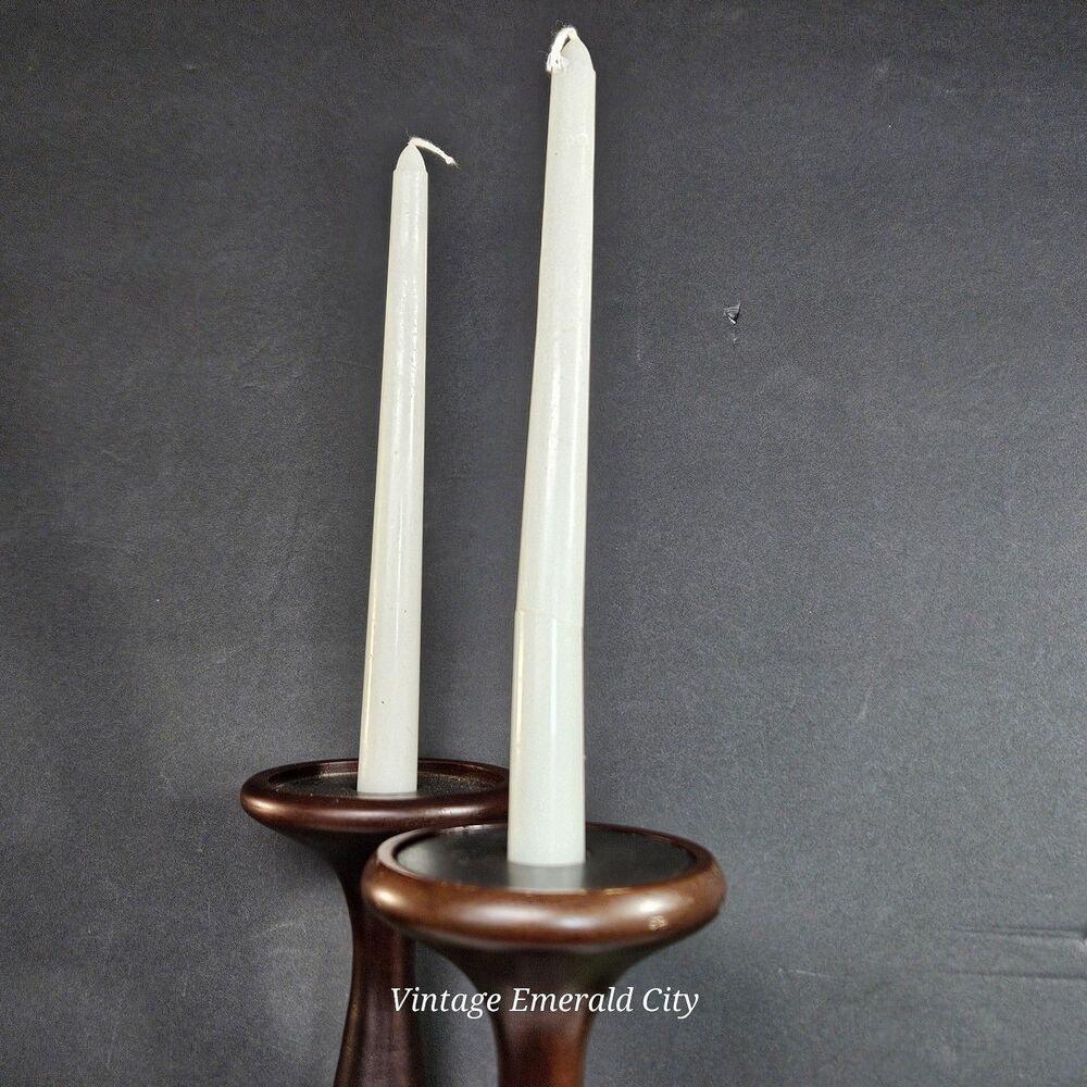 Vtg Tall Candle Holders Turned Dark Wood Set of 2 Felted Base Bohemia Candelabra - Picture 8 of 12